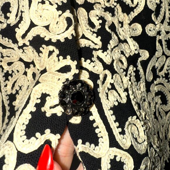 Donna Karen New York Wool Applique Jeweled Button Vest - Black/Tan 8 - Picture 6 of 6